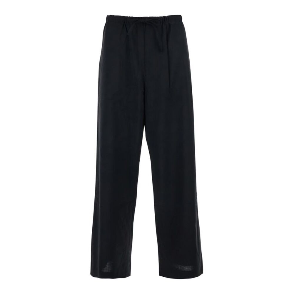 Tonywack Men Black Pants With Drawstring Waist In Wool Blend Man